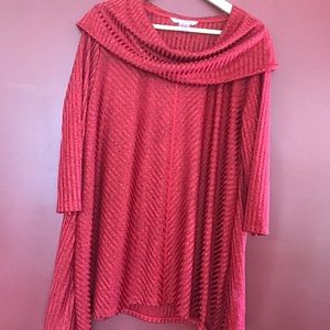 Nygard Size L Red Cowl Neck Tunic Shiny